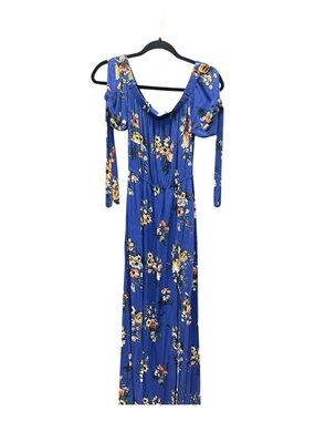 Band of Gypsies Royal Blue Floral Cold-Shoulder Maxi Dress